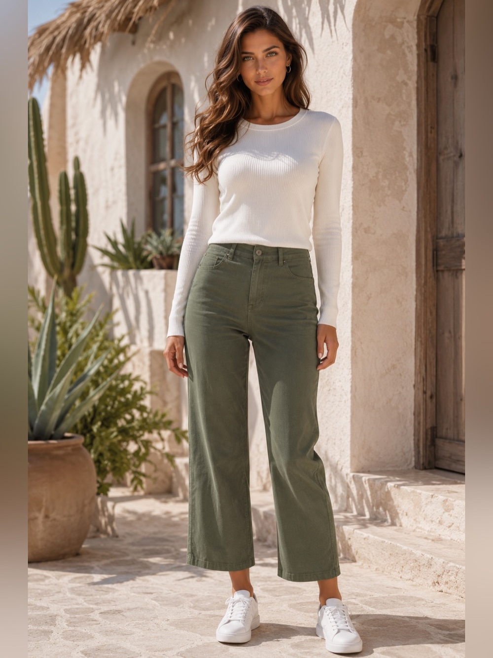 Women's Olive Wide Leg Pants